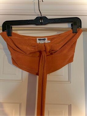 Sexy HELLO MOLLY Sun-Drenched Textured Tie-Front Bandeau Crop Top - Size Medium